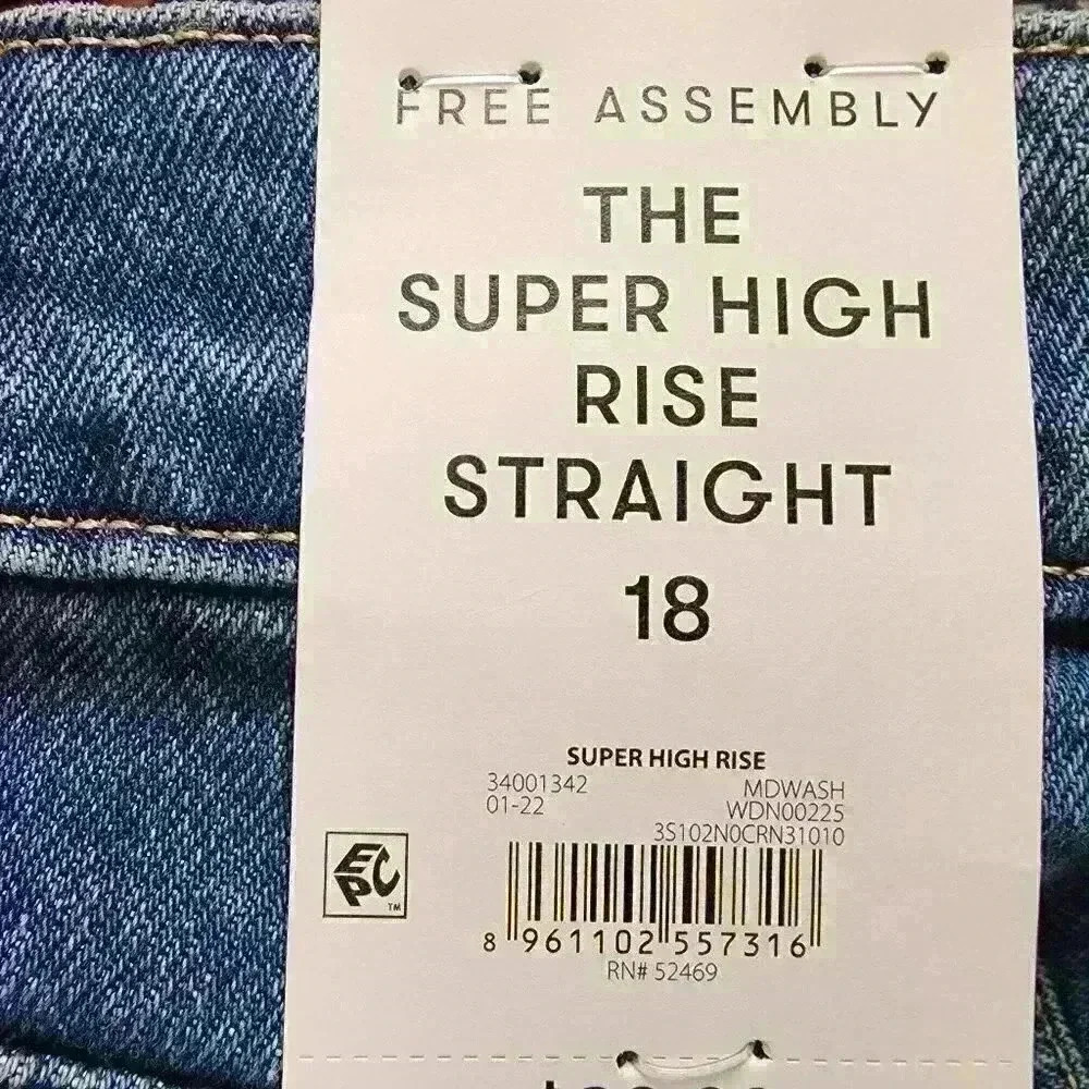Womens Free Assembly Super High Rise Straight Jeans Cropped Hem Blue - Picture 2 of 9